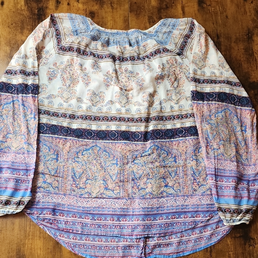 SUNDANCE | Multicolor Paisley Boho Semi-Sheer Cotton Floral Button Blouse | L - Picture 9 of 13